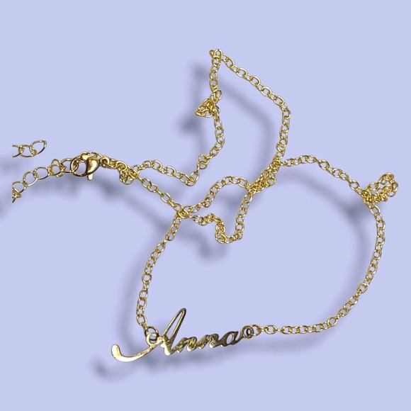 Dainty Gold‎ Tone "Anna" Spell Out Pendant Necklace 17" - Picture 6 of 6